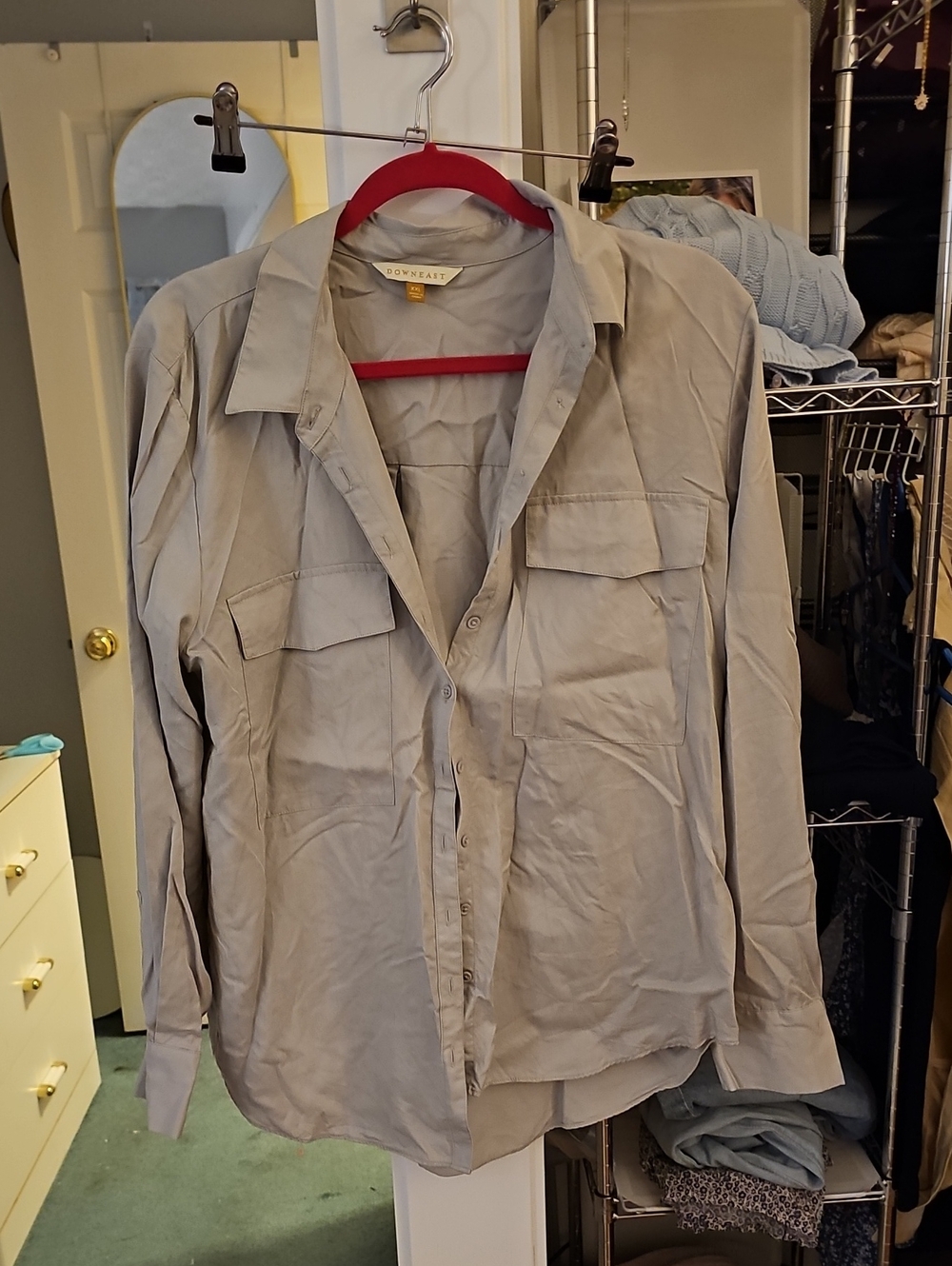 DownEast Casual Button-Down Shirt in Light Gray